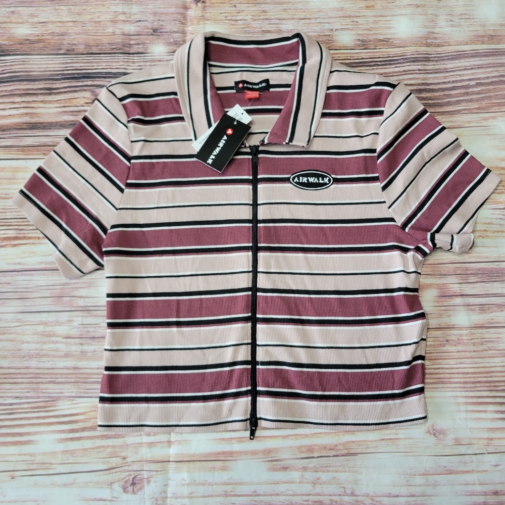Airwalk Crop Top Striped Zip Up Y2K XXL NWT